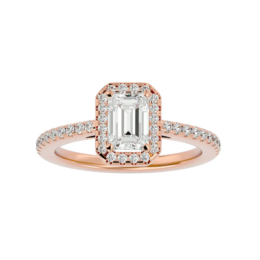 Pea emerald halo diamond engagement ring