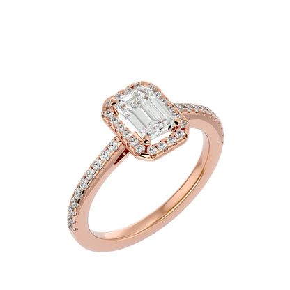 Pea emerald halo diamond engagement ring