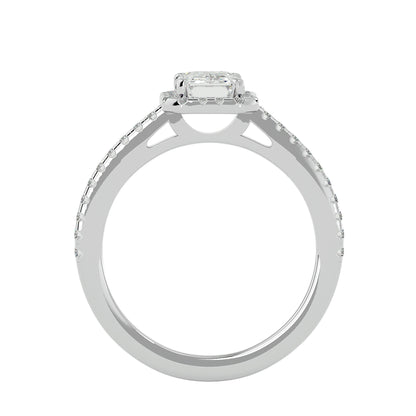 Pea emerald halo diamond engagement ring