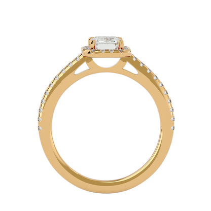 Pea emerald halo diamond engagement ring