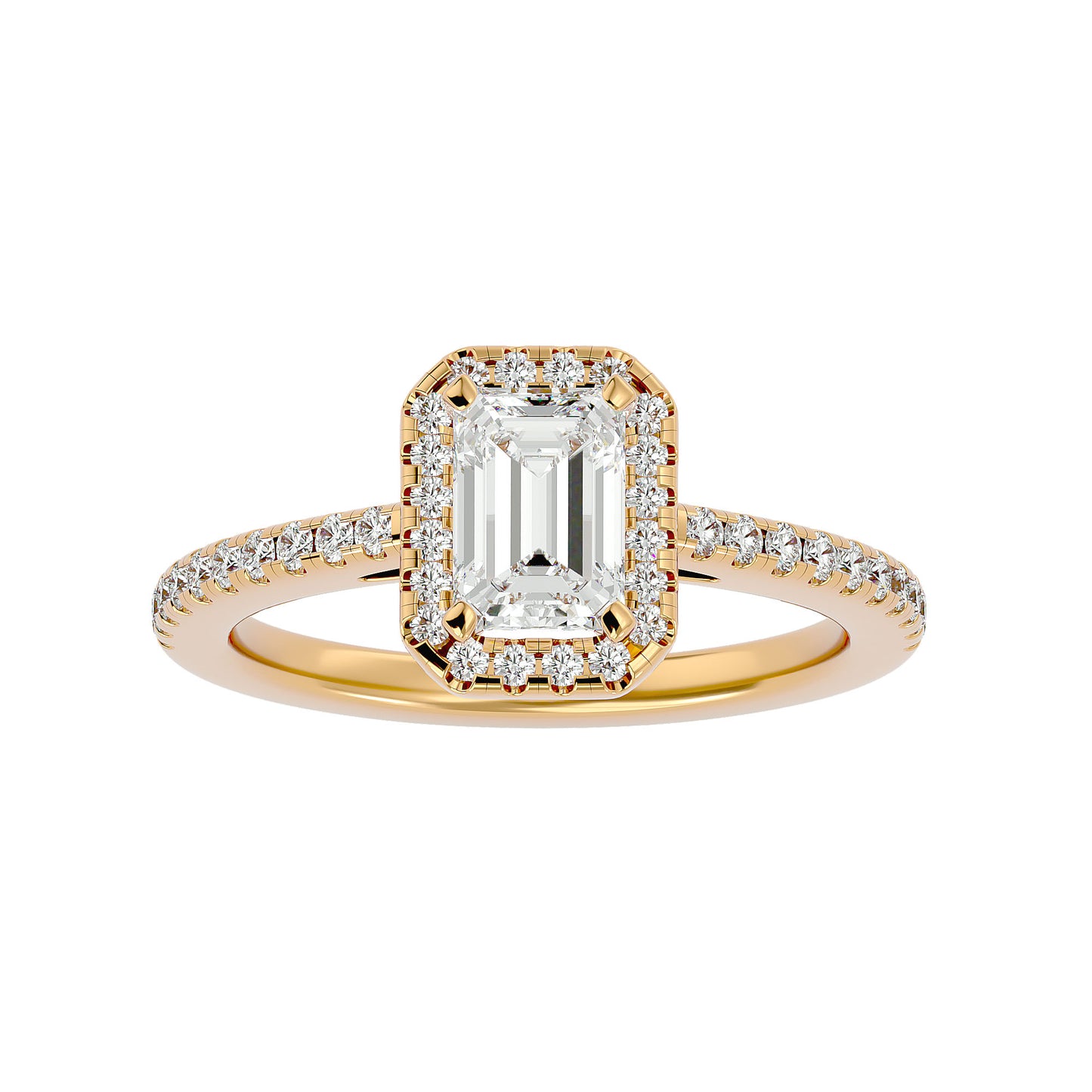 Pea emerald halo diamond engagement ring