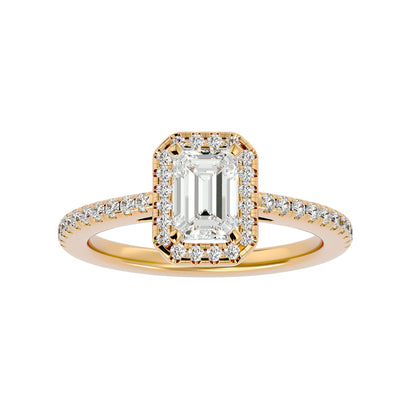 Pea emerald halo diamond engagement ring