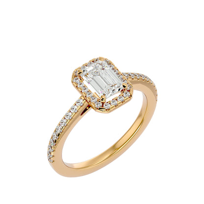 Pea emerald halo diamond engagement ring