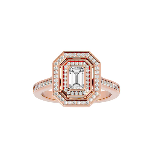 Emerald double halo diamond engagement ring