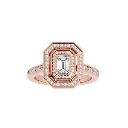 Emerald double halo diamond engagement ring
