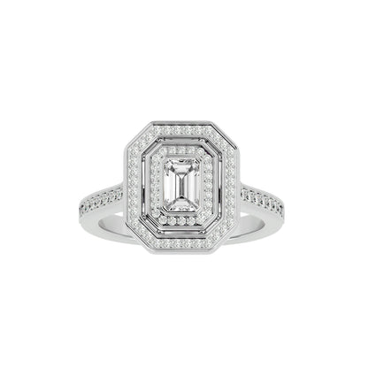 Emerald double halo diamond engagement ring