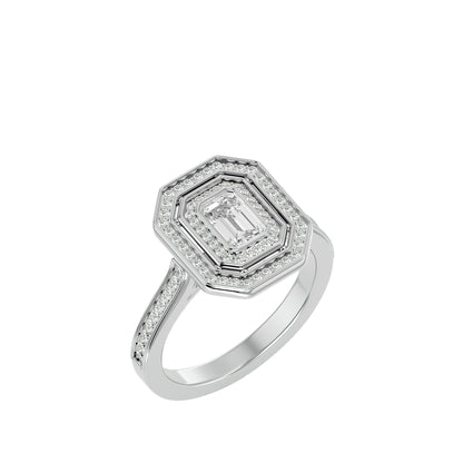 Emerald double halo diamond engagement ring