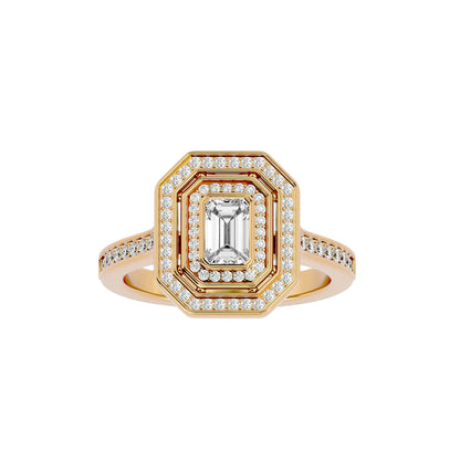 Emerald double halo diamond engagement ring