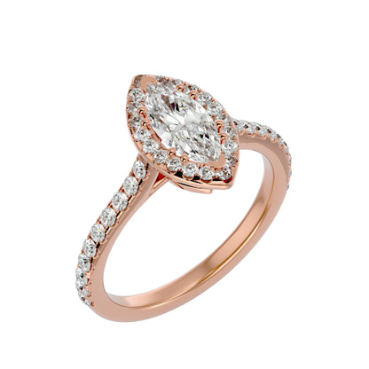 Marquise catheral halo diamond engagement ring