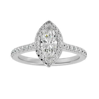 Marquise catheral halo diamond engagement ring