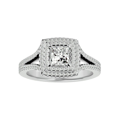 Princess double halo dimond engagement ring