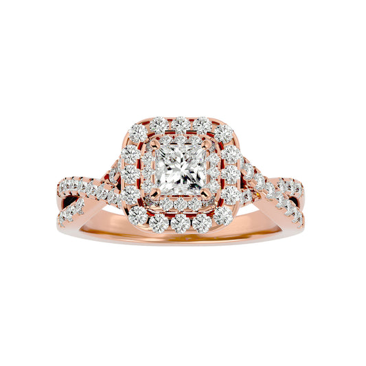 Luisa double halo criss cross diamond engagement ring