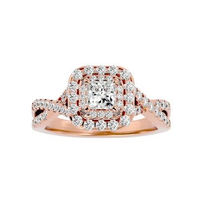 Luisa double halo criss cross diamond engagement ring