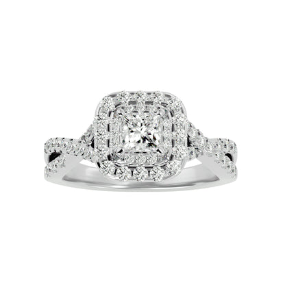 Luisa double halo criss cross diamond engagement ring