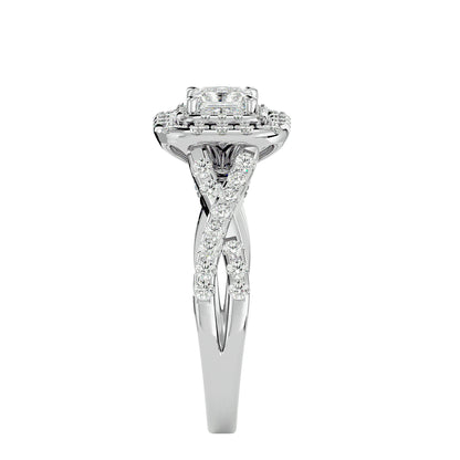 Luisa double halo criss cross diamond engagement ring
