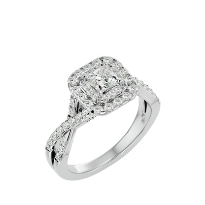 Luisa double halo criss cross diamond engagement ring