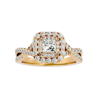 Luisa double halo criss cross diamond engagement ring