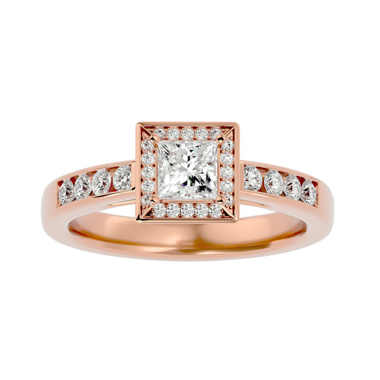 Tiara halo princess diamond engagement ring