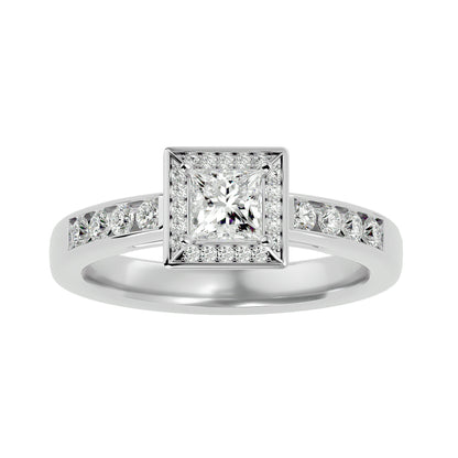Tiara halo princess diamond engagement ring