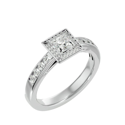 Tiara halo princess diamond engagement ring