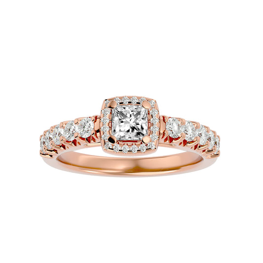 Rhea princess halo diamond enagement ring