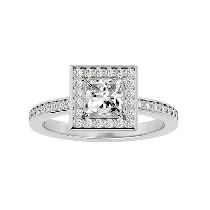 Zinia Princess halo diamond engagement ring