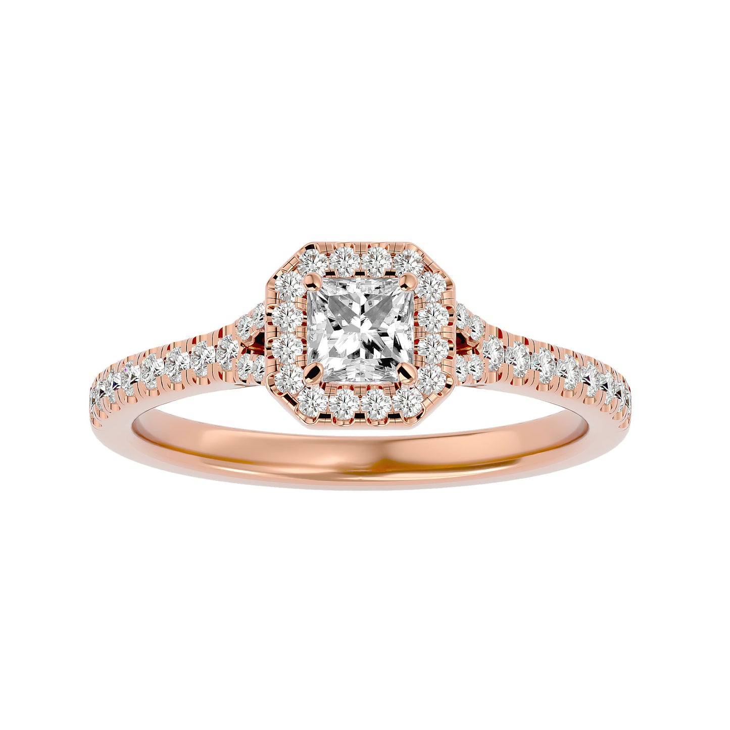 California princess halo diamond engagement ring