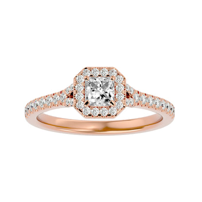 California princess halo diamond engagement ring