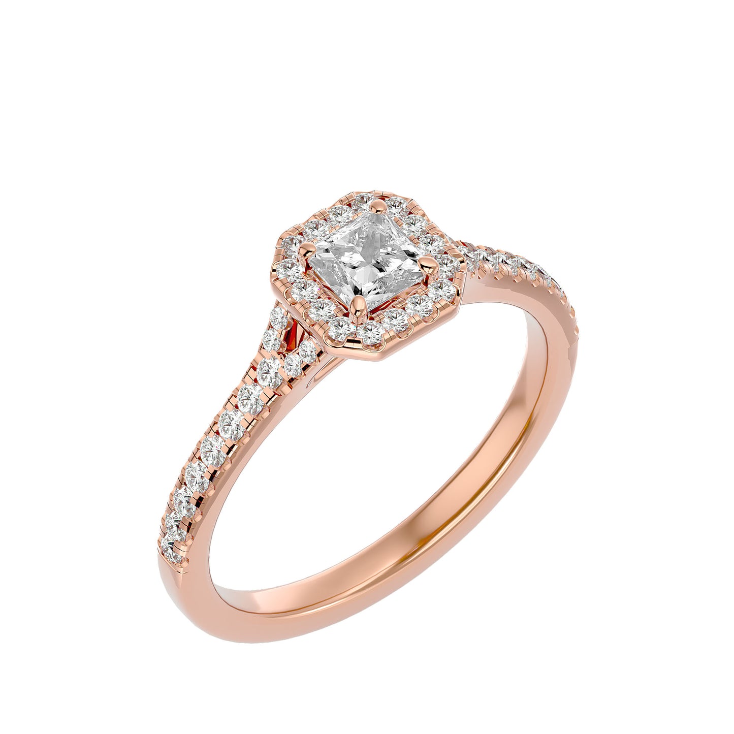 California princess halo diamond engagement ring