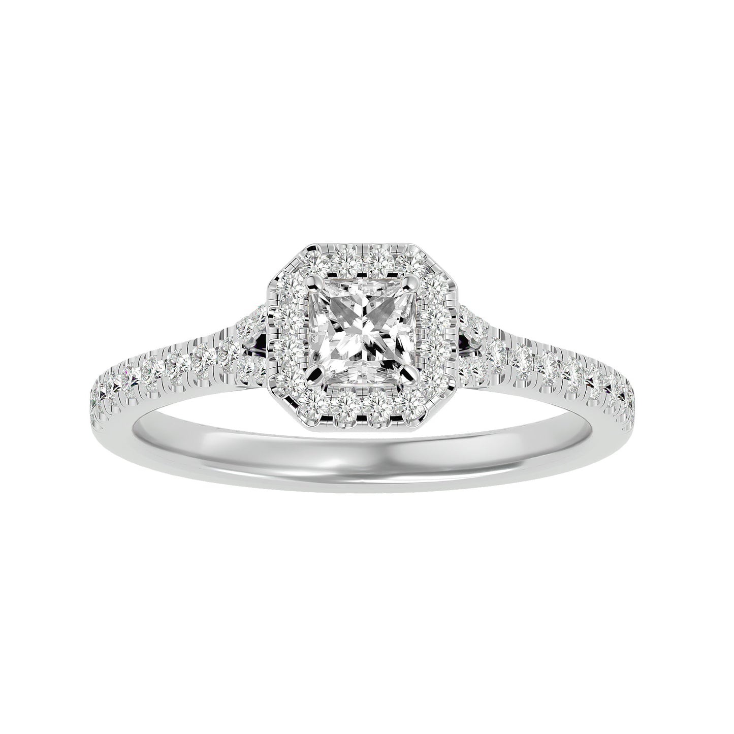 California princess halo diamond engagement ring