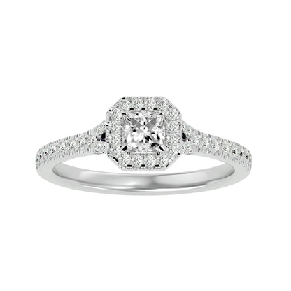 California princess halo diamond engagement ring