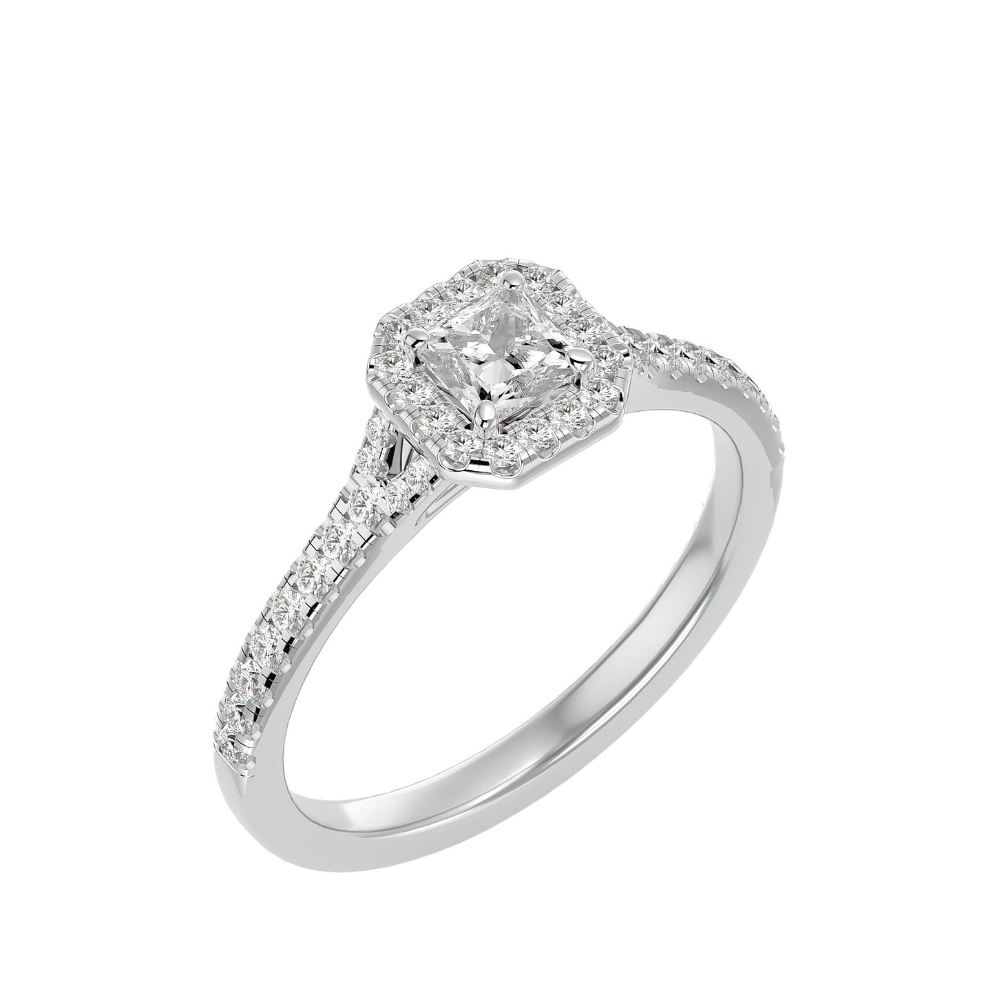California princess halo diamond engagement ring