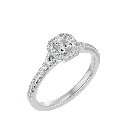 California princess halo diamond engagement ring