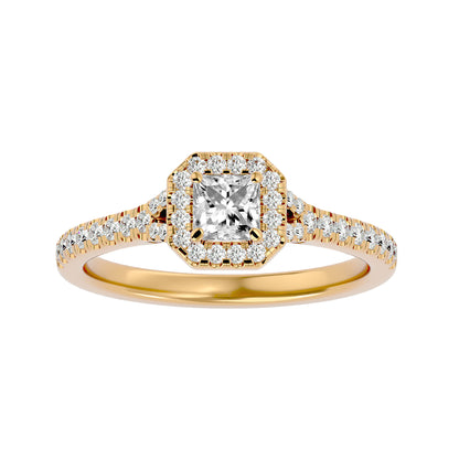 California princess halo diamond engagement ring