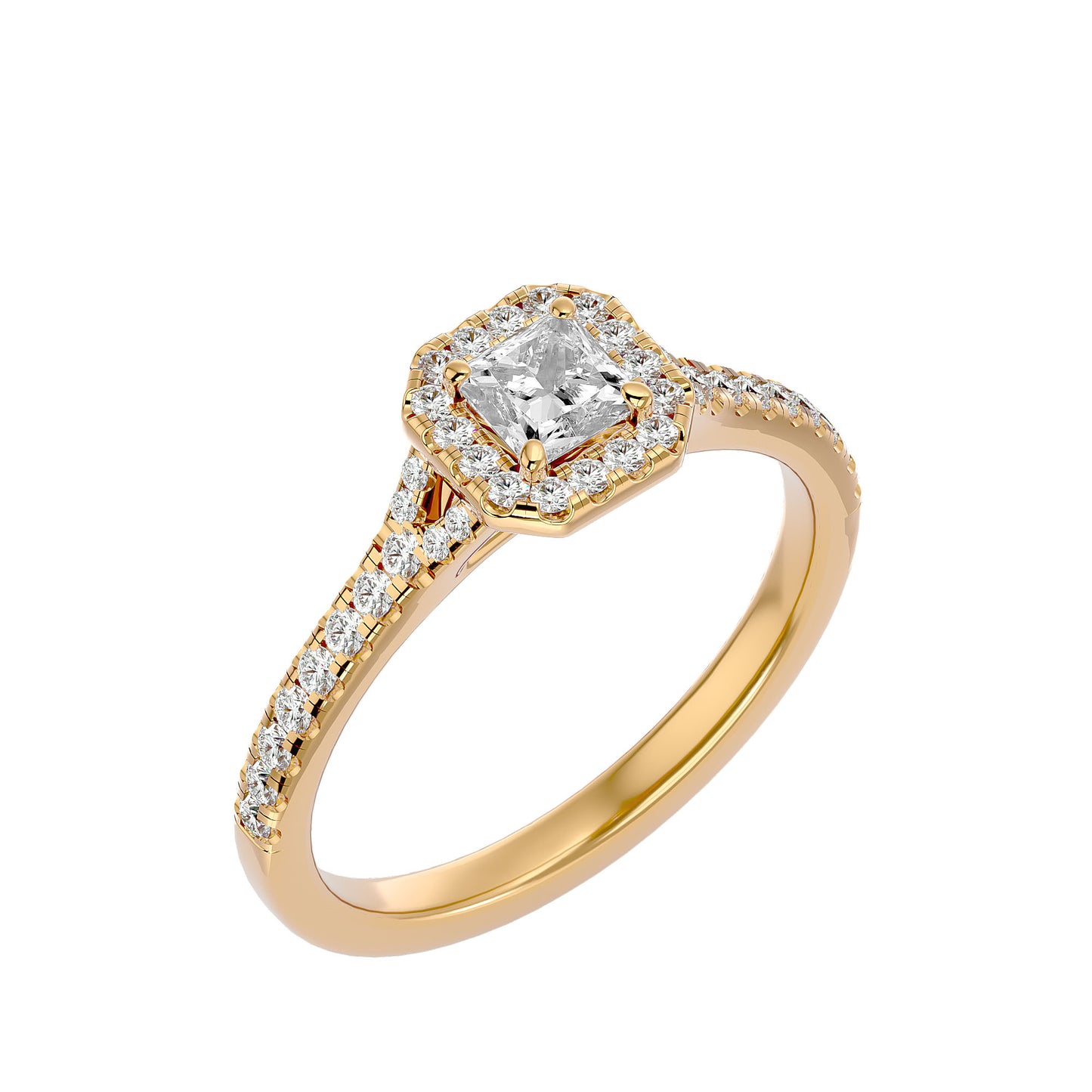 California princess halo diamond engagement ring