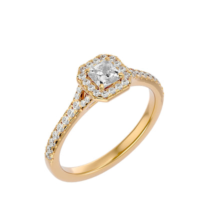 California princess halo diamond engagement ring