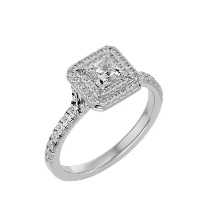 Double halo princess diamond engagement ring