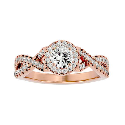 Adere Round halo criss cross diamond engagement ring