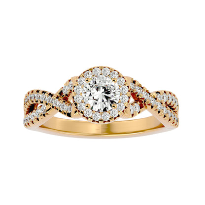Adere Round halo criss cross diamond engagement ring