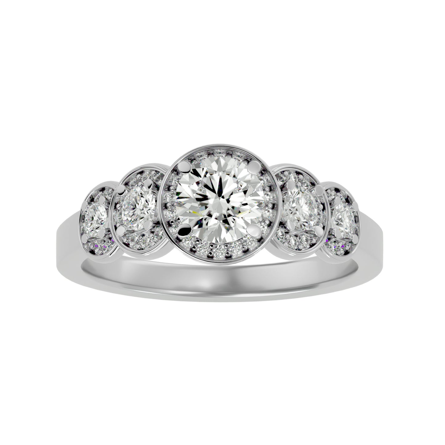 5 round halo diamond engagement ring
