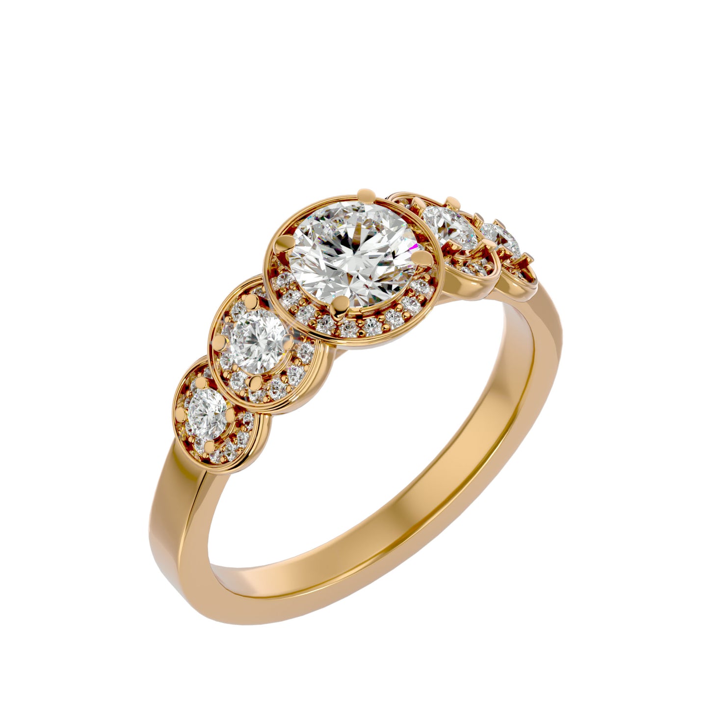 5 round halo diamond engagement ring
