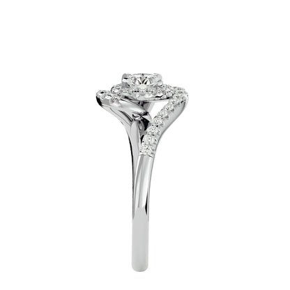 Twisted halo diamond engagement ring
