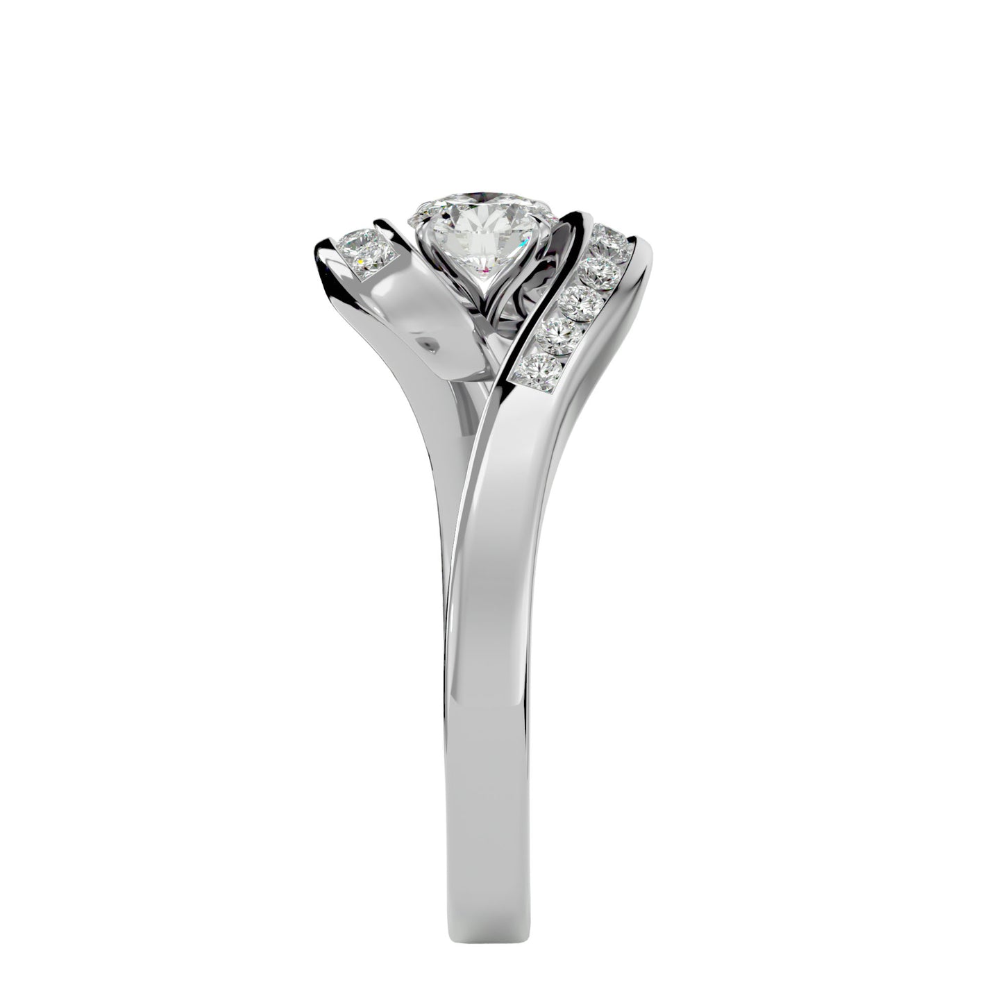 Bypass euro shank diamond engagement ring