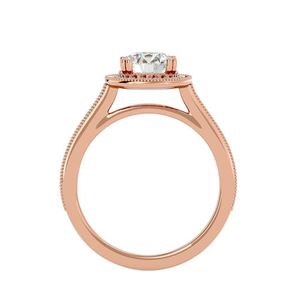 Split prong halo diamond engagement ring