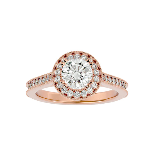Split prong halo diamond engagement ring