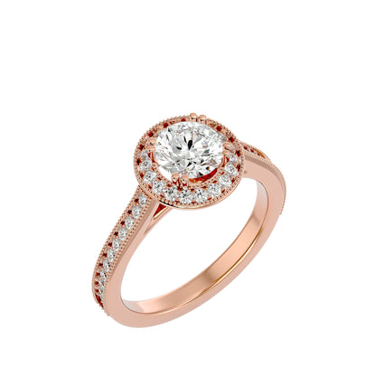 Split prong halo diamond engagement ring