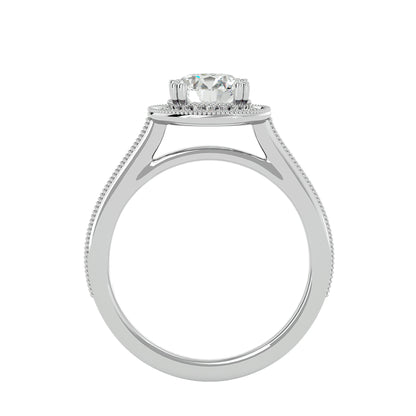Split prong halo diamond engagement ring