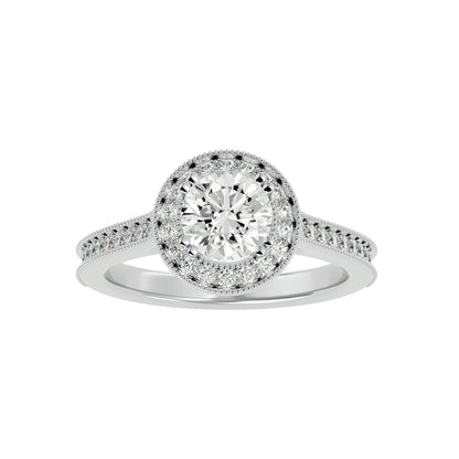 Split prong halo diamond engagement ring
