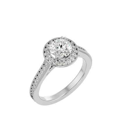Split prong halo diamond engagement ring