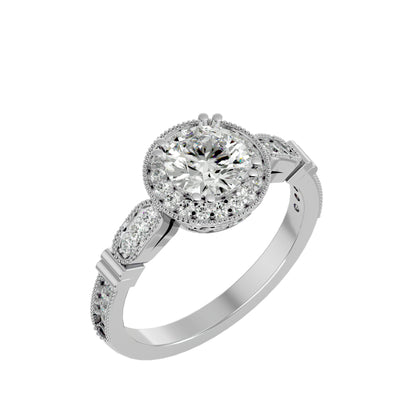 Aisley halo milligrain diamond engagement ring